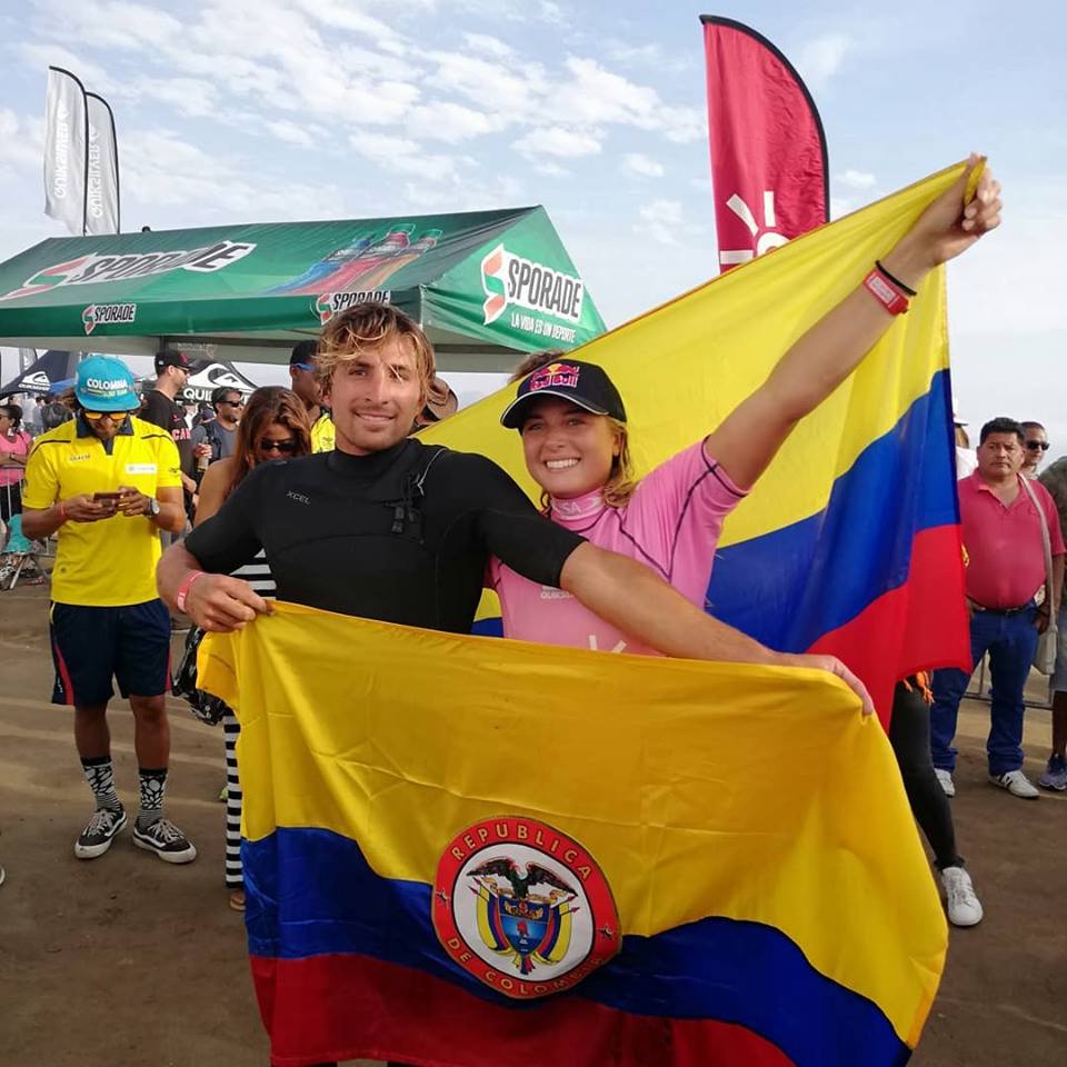 Giorgio and Isabella Gomez, from Colombia lead the ranking in Men's and Women's SUP Surfing. Giorgio is also set to represent his country in Men's SUP Race. Photo: Fecolsurf